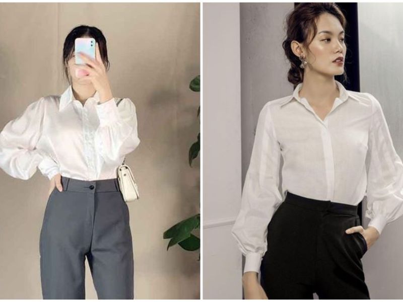 áo sơ mi trắng và quần tây ống đứng - đồ công sở nữ phong cách trẻ trung ấn tượng