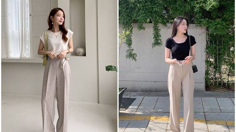 Áo thun ôm phối cùng quần ống suông lưng cao mang lại sự thoải mái cho các nàng