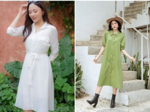 Váy form A dáng sơ mi giúp che bụng và tạo vẻ ngoài năng động
