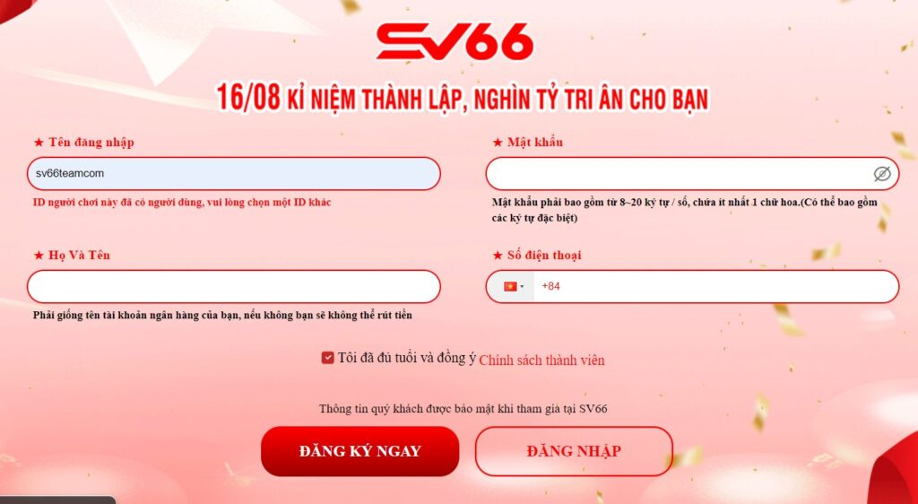 Các bước thực hiện đăng ký tài khoản SV66 dễ hiểu