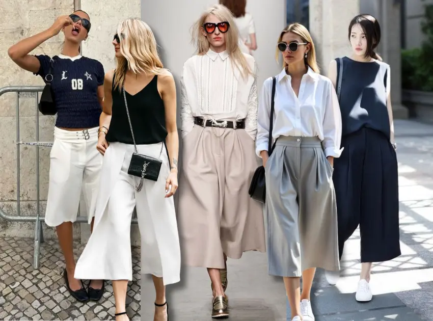 Một set đồ thanh lịch với quần culottes nữ công sở và áo sơ mi