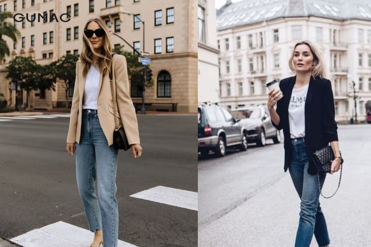 Các kiểu dáng quần jeans nữ khác nhau để phối cùng blazer