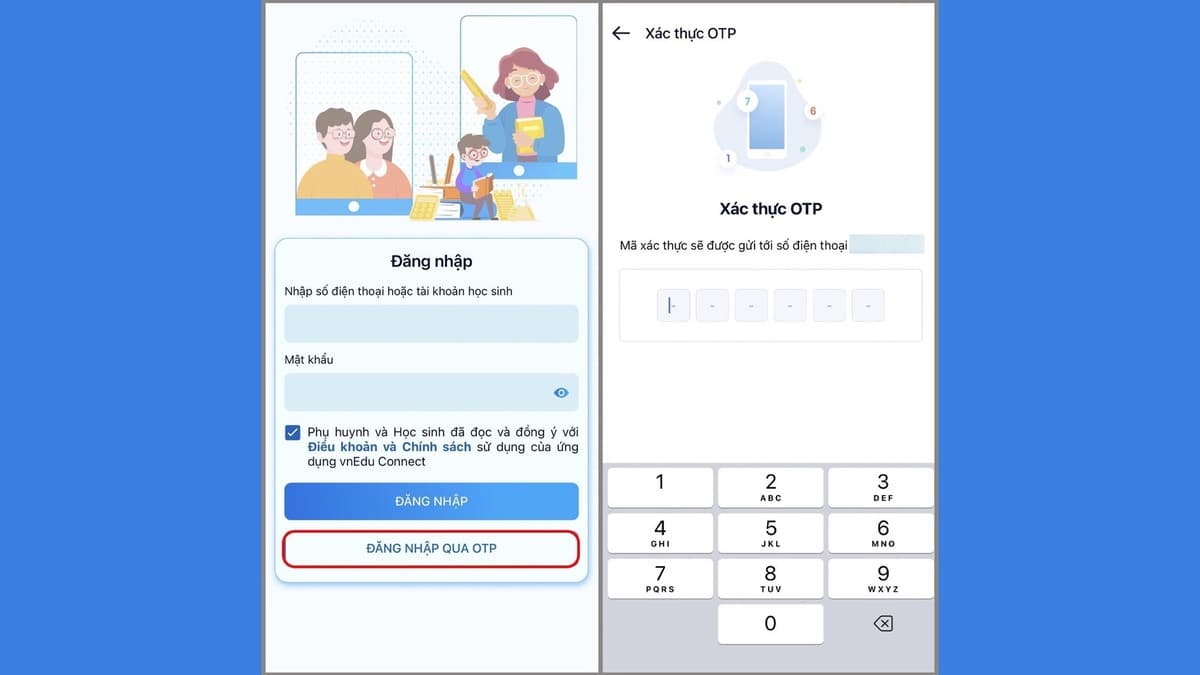Giao diện đăng nhập của ứng dụng vnEdu Connect trên điện thoại