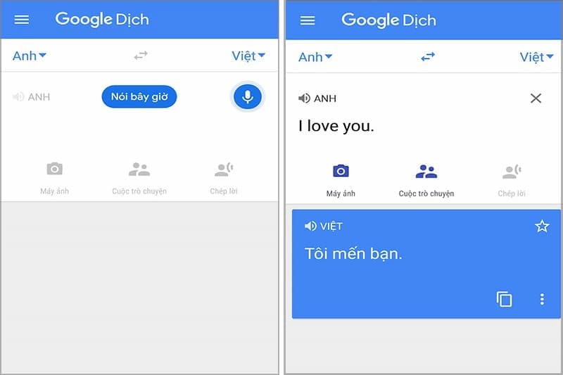 Giao diện đa dạng của các tính năng trên GG Dịch
