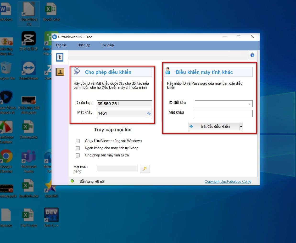 Giao diện đơn giản và thân thiện của phần mềm Ultraviewer