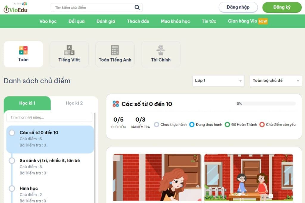 Giao diện học tập được cá nhân hóa trên nền tảng VioEdu