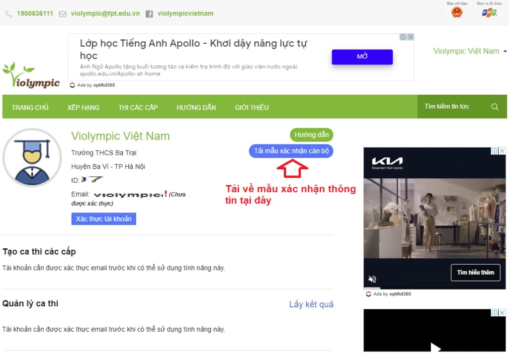Giao diện một vòng thi hấp dẫn trên website Violympic