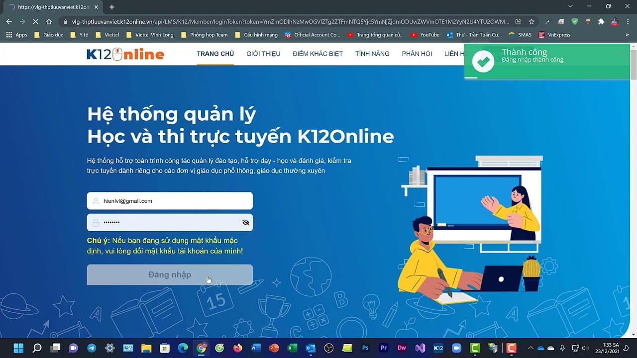 Giao diện một lớp học ảo tương tác trên K12Online