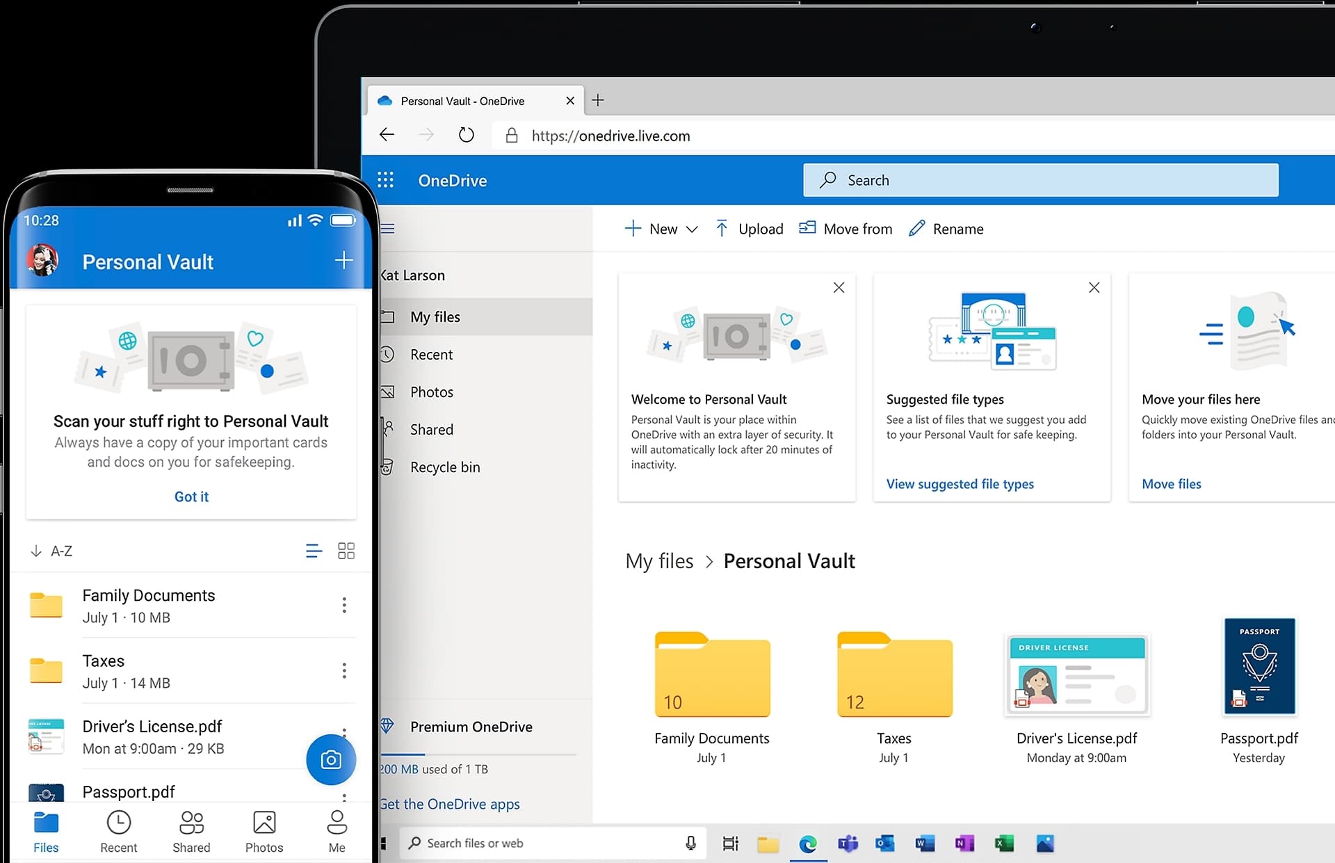 Giao diện bảo mật của tính năng Personal Vault trên OneDrive