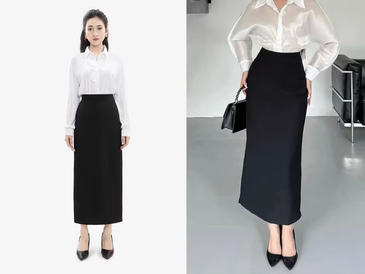 Phong cách công sở thanh lịch với chân váy bút chì lưng cao