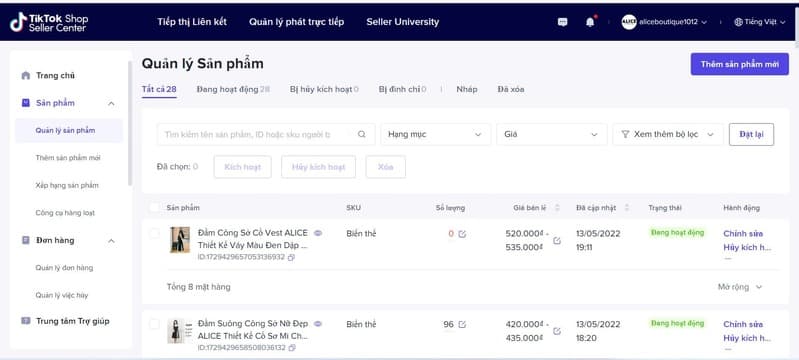 Giao diện quản lý đơn hàng chuyên nghiệp trong Tiktok Seller Center