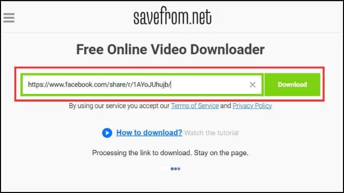 Giao diện một website hỗ trợ tải video Facebook