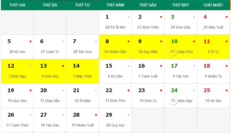 Các ngày lễ, tết và sự kiện quan trọng trong lịch âm 2024