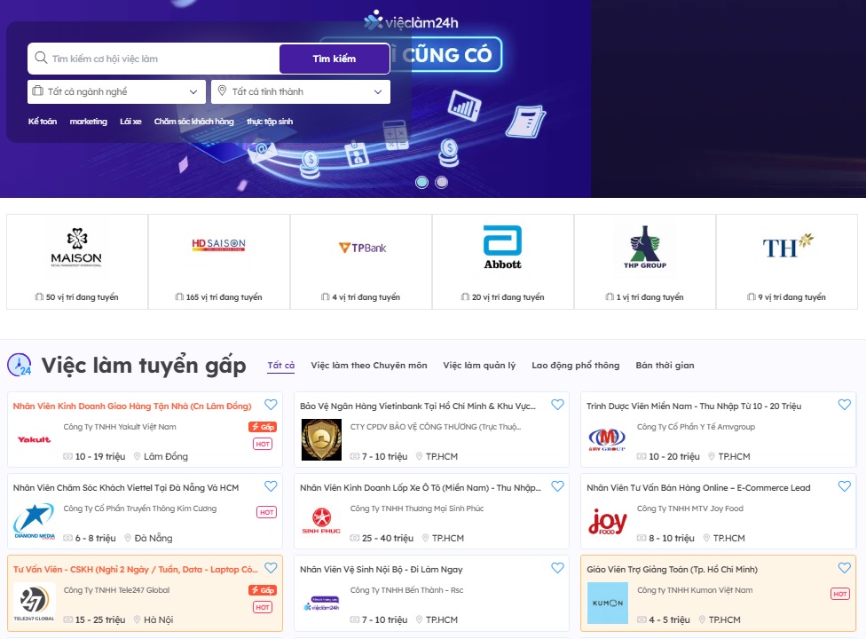 Khám phá Vieclam24h - Giao diện thân thiện, tìm việc nhanh chóng Khám phá Vieclam24h - Giao diện thân thiện, tìm việc nhanh chóng