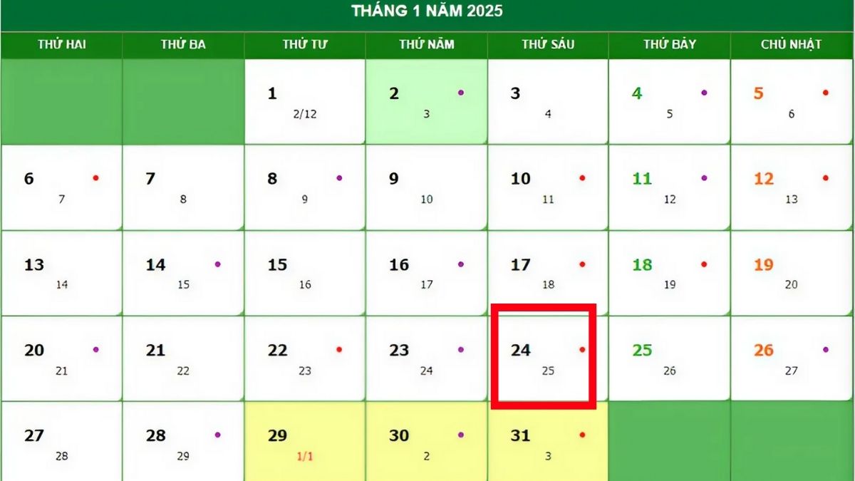 Lịch trình nghỉ ngơi dự kiến dịp Tết Âm lịch 2025