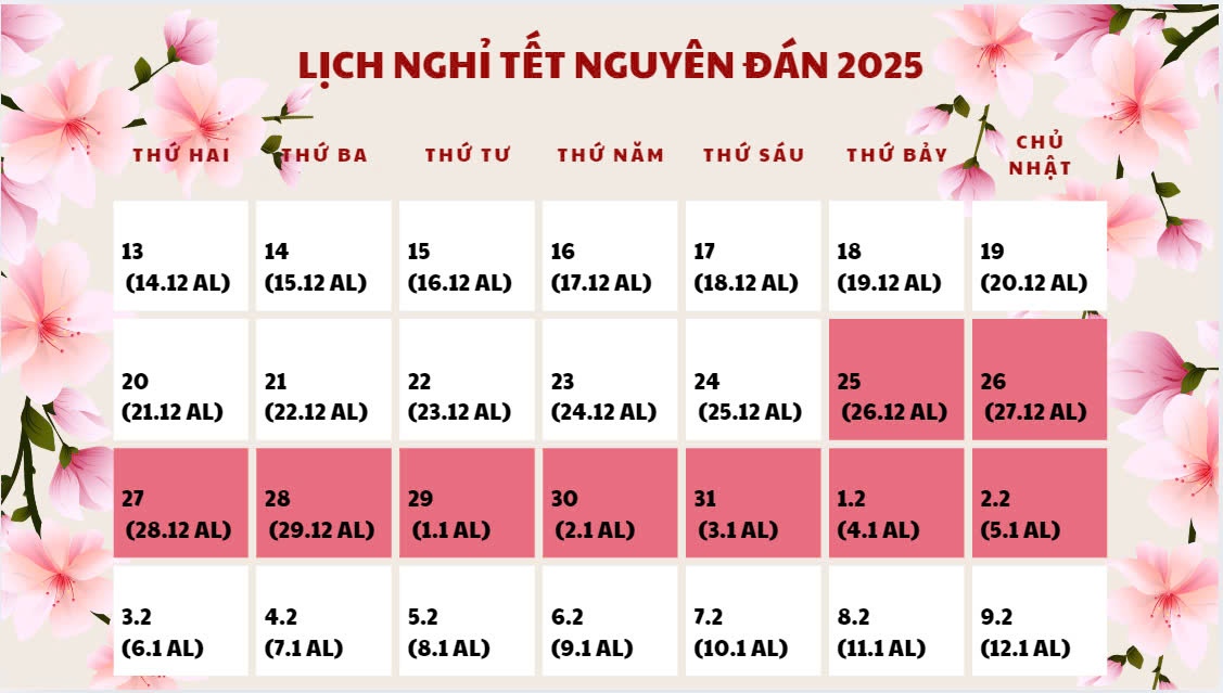 Cập nhật chi tiết về lịch nghỉ Tết 2025