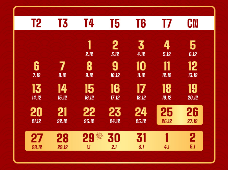 Khung thời gian nghỉ ngơi năm Ất Tỵ