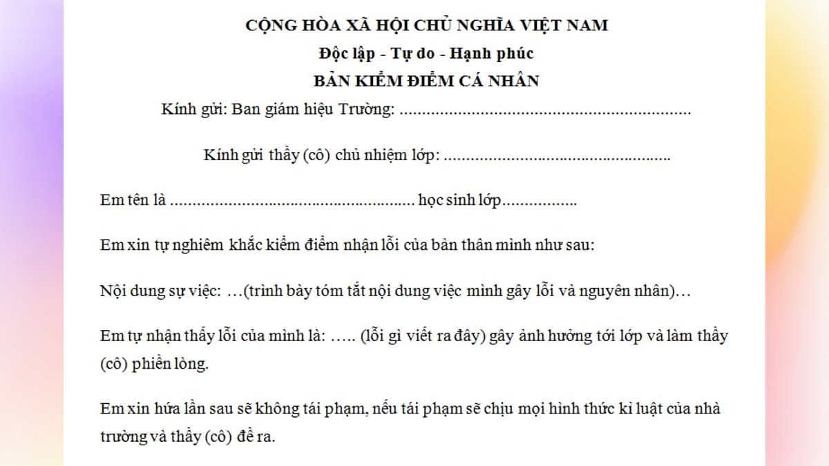 Phương pháp trình bày nội dung tự phê bình chuẩn