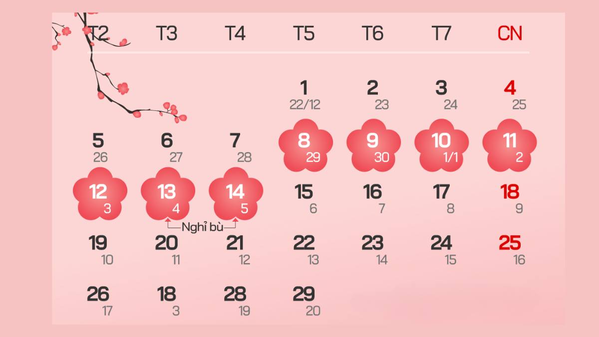 Phân bổ thời gian nghỉ lễ âm dương lịch chi tiết