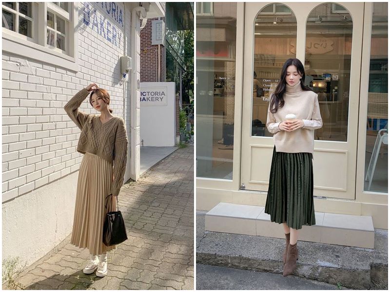 Cách phối đồ với chân váy xếp ly - Váy xếp ly dài: thanh lịch và che khuyết điểm Cách phối đồ với chân váy xếp ly - Váy xếp ly dài: thanh lịch và che khuyết điểm