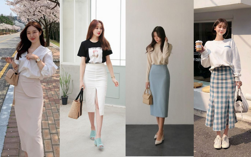 Cách phối đồ với chân váy dài - Cách phối đồ với chân váy dài theo dáng váy Cách phối đồ với chân váy dài - Cách phối đồ với chân váy dài theo dáng váy