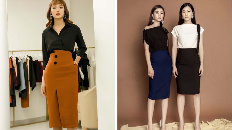 Chân váy bút chì lưng cao - Xẻ tà trước vừa phải: tôn chân, tinh tế, hợp hẹn hò Chân váy bút chì lưng cao - Xẻ tà trước vừa phải: tôn chân, tinh tế, hợp hẹn hò