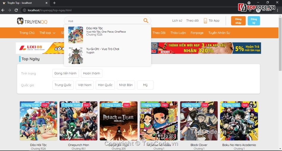 Goctruyentranh - Giao diện và cách tìm truyện