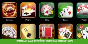 Danh sách game bài phổ biến trong giao diện sảnh cược