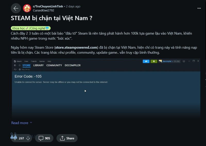 Steam bị chặn ở Việt Nam - Bối cảnh đã được công bố Steam bị chặn ở Việt Nam - Bối cảnh đã được công bố