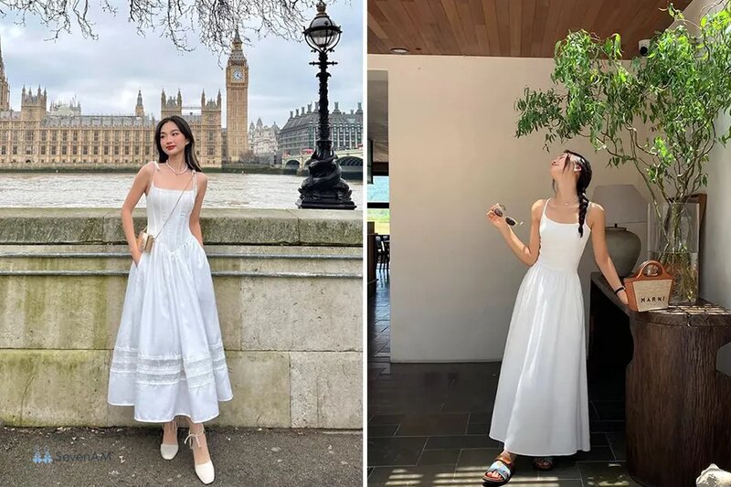 Váy hai dây - Chất vải quyết định váy đổ theo người hay giữ phom riêng Váy hai dây - Chất vải quyết định váy đổ theo người hay giữ phom riêng